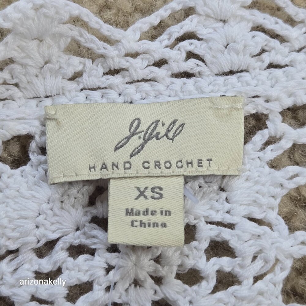 NWT Crochet Linen Cotton Cardigan J. Jill Hand Crochet XS - Picture 3 of 8